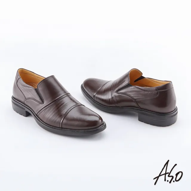 【A.S.O 阿瘦集團】零壓挺力  牛皮摺紋輕量奈米紳士鞋(咖啡)
