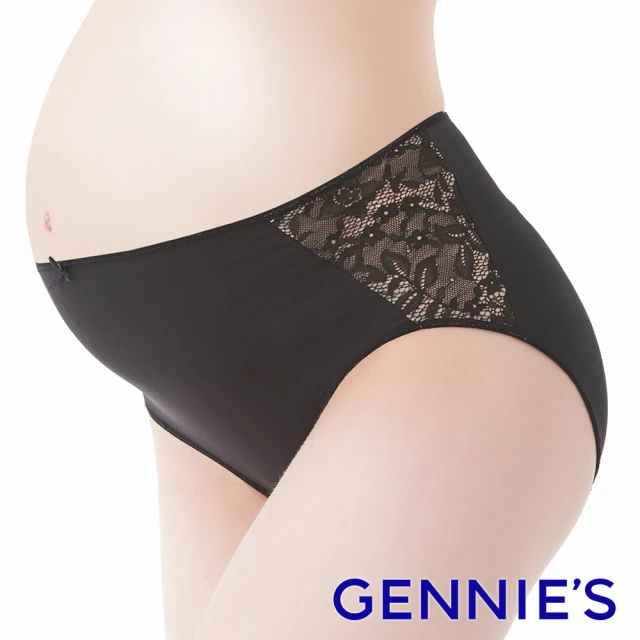 【Gennies 奇妮】華麗蕾絲孕婦中腰內褲(黑GB32)