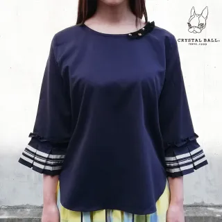 【CRYSTAL BALL 狗頭包】Ribbon Sleeve Cut Sew五分袖上衣(狗頭包)