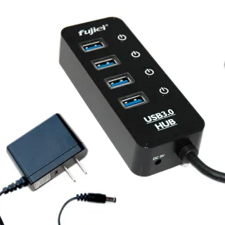 【Fujiei】Fujiei USB3.0 電子式獨立開關4埠HUB集線器(附台製2A變壓器 AJ1053)