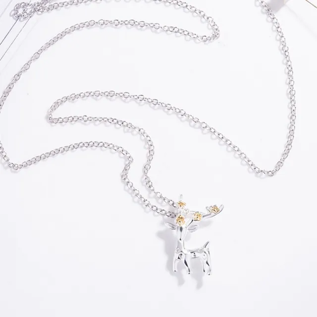 【I.Dear Jewelry】正白K-一鹿有你-精品麋鹿金色梅花造型項鍊(2色)