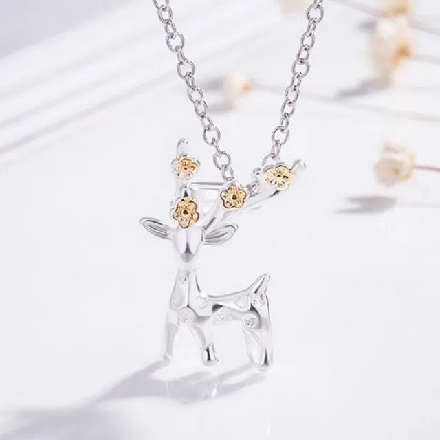 【I.Dear Jewelry】正白K-一鹿有你-精品麋鹿金色梅花造型項鍊(2色)