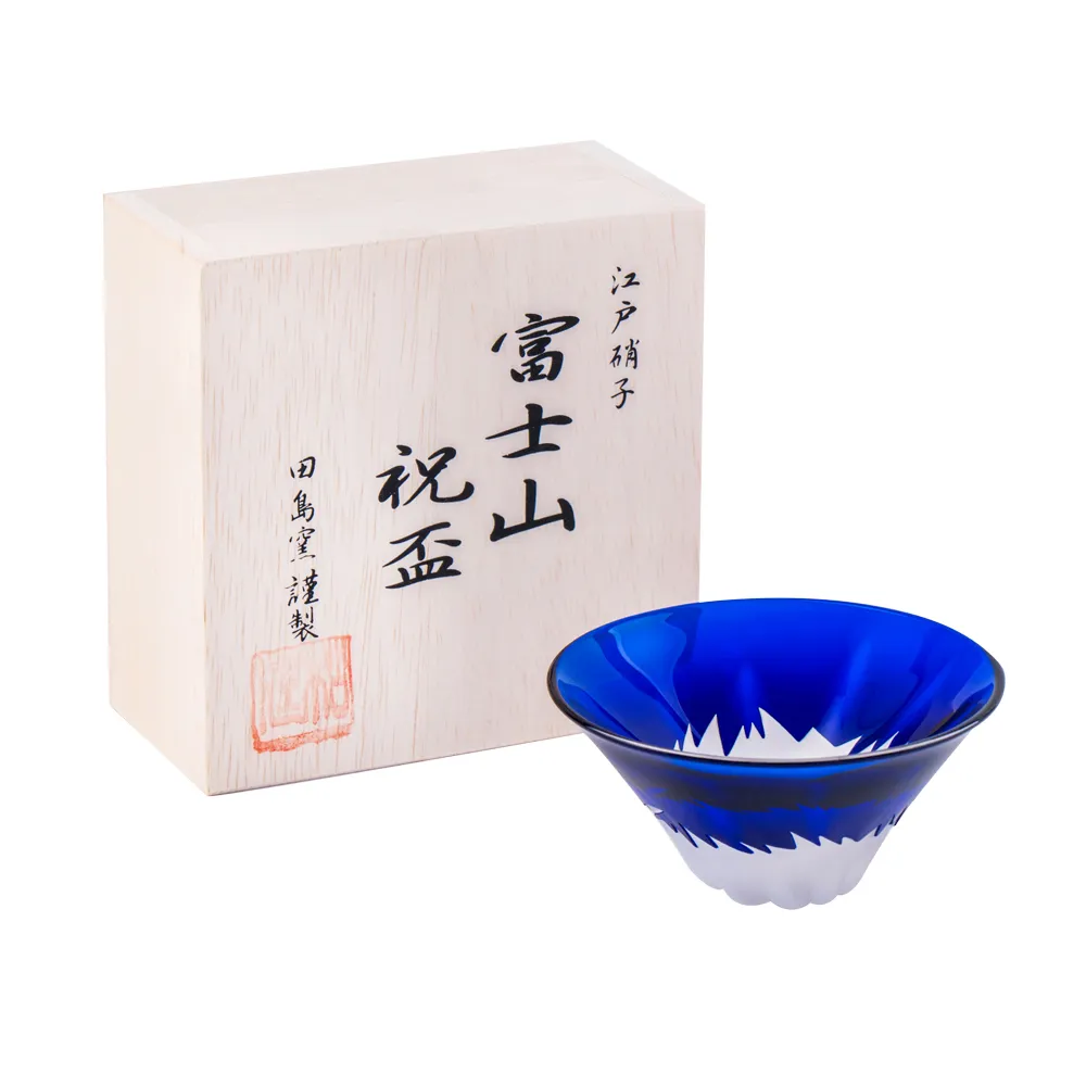 【田島硝子】日本製 職人手工製作富士山祝盃 清酒杯 琉璃色(TG13-013-1B)