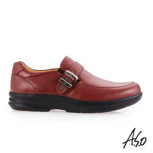 【A.S.O 阿瘦集團】厚切超動力  金屬釦氣墊休閒皮鞋(赭紅)