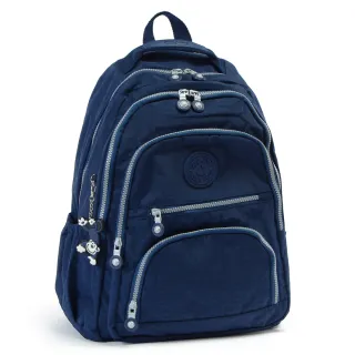 【iBrand】情人節禮物 百搭簡約素色多層收納後背包(深海藍)