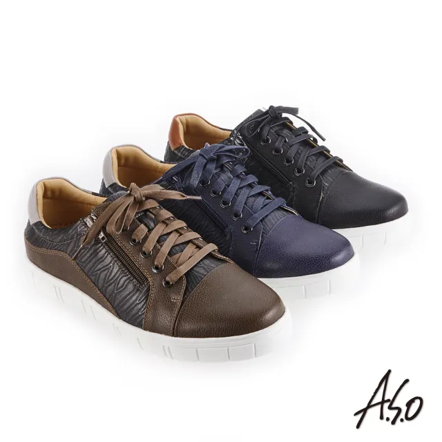 【A.S.O 阿瘦集團】輕量抗震  異材質混搭休閒鞋(藍色)