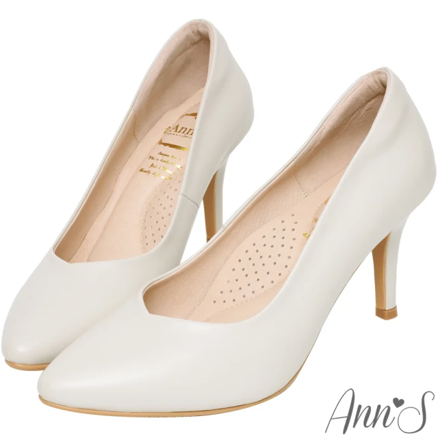 【Ann’S】舒適療癒系-V型美腿綿羊皮尖頭跟鞋8cm(米白)