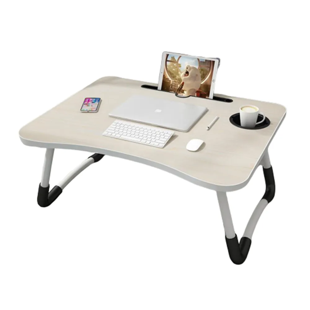 【Ashley House】簡約攜帶式床上電腦桌/摺疊桌/和式桌/懶人桌(附 I Pad 卡槽設計/杯架)