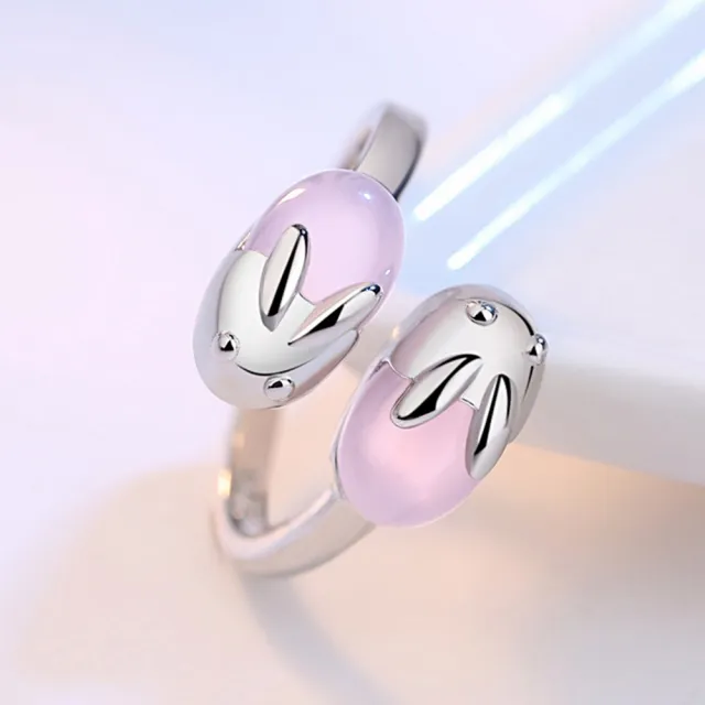 【I.Dear Jewelry】正白K-粉紅玉兔-玫瑰粉晶兔子造型可調節開口戒指(粉紅玉兔)