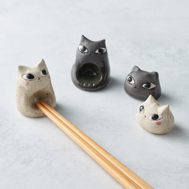 【有種創意食器】日本美濃燒 - 陶製手作筷架 - 貓咪們(4件組)
