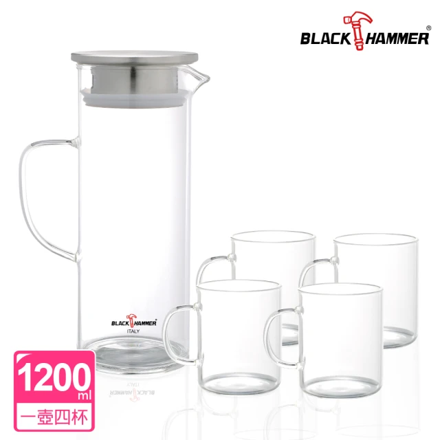 【BLACK HAMMER】極簡耐熱玻璃水壺組(1200ml+240ml*4)