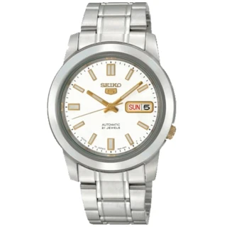 【SEIKO 精工】經典5號自動上鍊機械腕錶-白面+金x38.5mm(SNKK07J1)