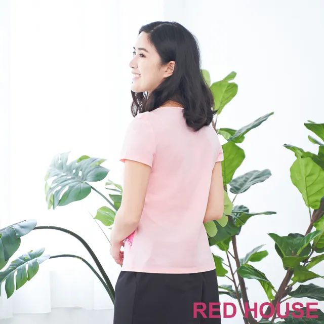 【RED HOUSE 蕾赫斯】蕾絲印花珠珠T恤(粉色)