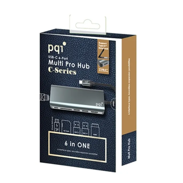 【PQI 勁永】Type-C Hub 6 Port 多功能金屬集線器(6in1資料、供電一手掌握)