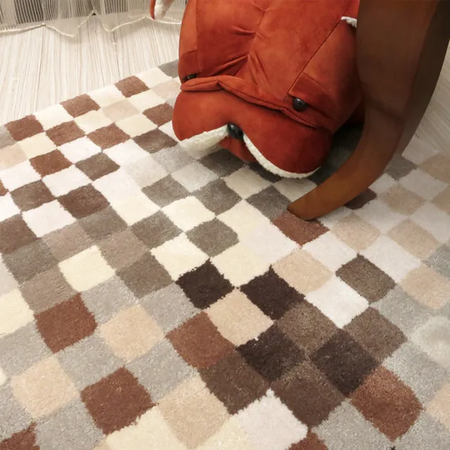 【山德力】ESPRIT 地毯 穹熙 170X240CM(棕色 方格 客廳 書房  起居室 生活美學)
