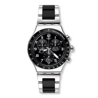 【SWATCH】金屬系列手錶 SPEED UP 黑銀剛硬 男錶 女錶 瑞士錶 錶(43mm)