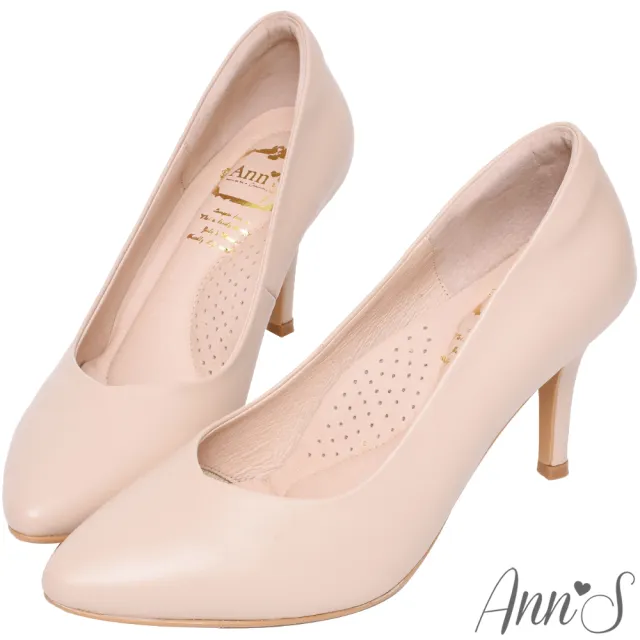 【Ann’S】舒適療癒系-V型美腿綿羊皮尖頭跟鞋8cm(粉杏)