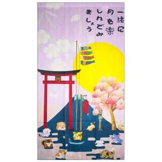【LASSLEY】日本門簾-神社萌萌屋85X150cm(日式 和風 雙開式 風水簾 一片式 動物)