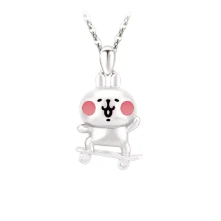 【J’code 真愛密碼】卡娜赫拉的小動物 活潑粉紅兔兔純銀墜子+白鋼項鍊(時尚銀飾)
