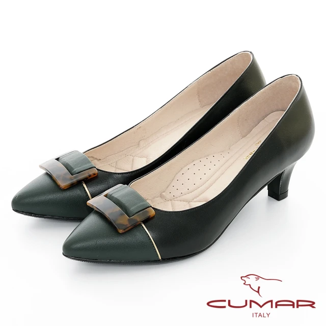 【CUMAR】優雅化身- 復古玳瑁拼色尖頭高跟鞋(黑色)