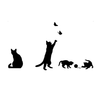 【愛家樂】高級手繪動物創意生活組合壁貼 牆貼 貓壁貼(玩耍貓蝴蝶-2入組)