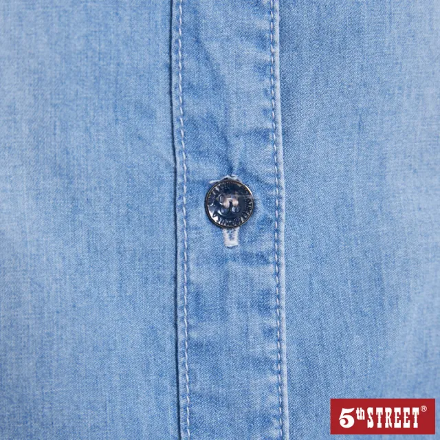 【5th STREET】女美式牛仔短袖襯衫-漂淺藍