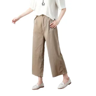 【RH】棉麻薄款彈性褲頭寬鬆8分闊褲(甲透氣涼爽全尺碼M-XXXL)
