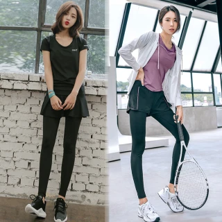 【BODYAIR】明星精選假兩件九分褲-快速(瑜珈.運動.慢跑.透氣.舞蹈.運動褲)
