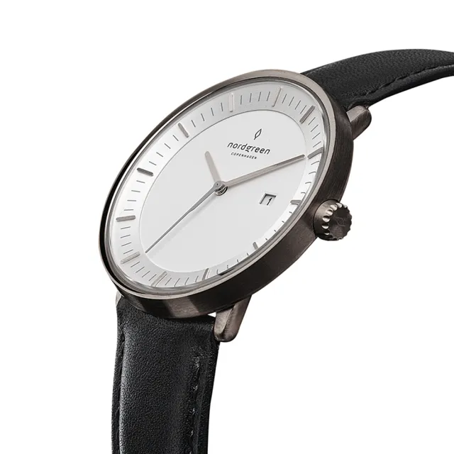 【Nordgreen】哲學家 40mm 深空灰殼×白面 深棕皮錶帶+黑皮錶帶+藍錶帶 組合裝(PH40GMLEDBLBLLNA)