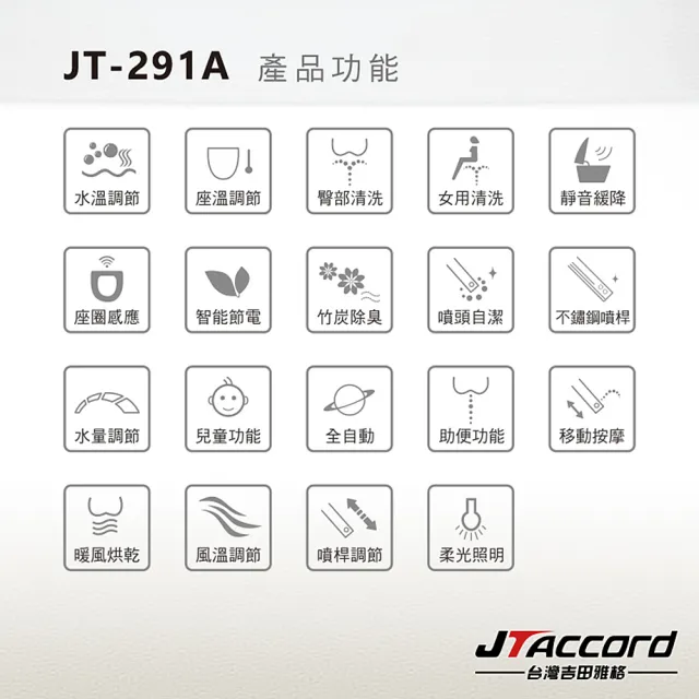 【JTAccord 台灣吉田】儲熱式省電溫水洗淨免治馬桶便座JT-291A(標準版/未含安裝)