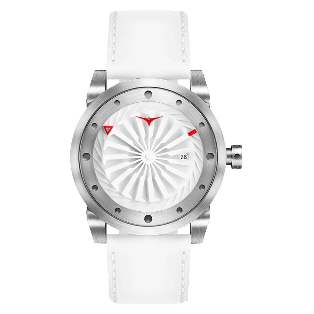 【ZINVO】時尚皮革渦輪機械腕錶-白(BMGIC)