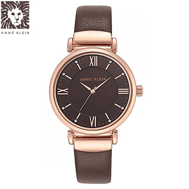 【Anne Klein】莊園品味羅馬時標小牛皮腕錶-咖啡色x36mm(AK-2666RGBN)