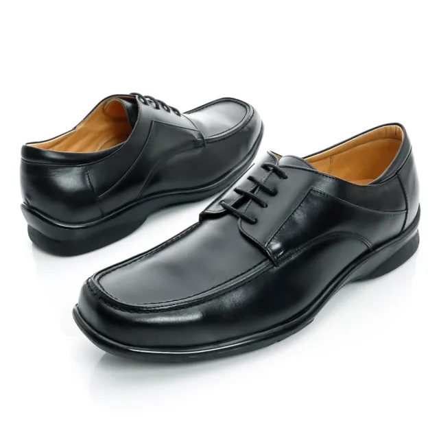 【GEORGE 喬治皮鞋】經典素面厚底綁帶真皮方頭鞋-黑色935031IN-10