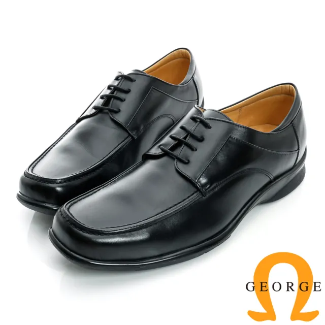 【GEORGE 喬治皮鞋】經典素面厚底綁帶真皮方頭鞋-黑色935031IN-10