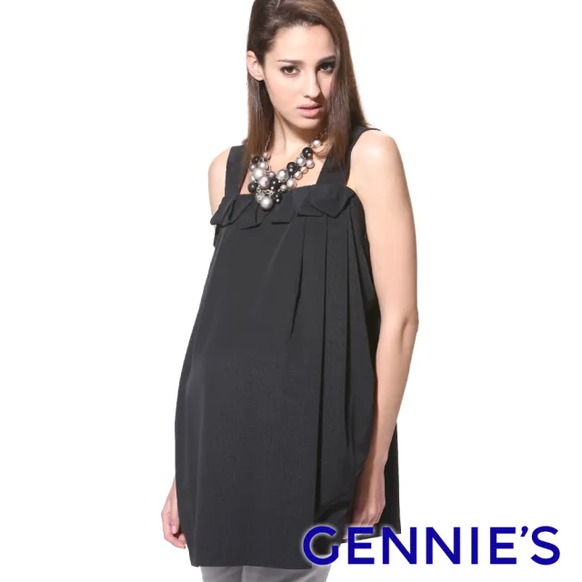 【Gennies 奇妮】低調紋路造形吊帶上衣-黑(孕婦裝 無袖 寬鬆)