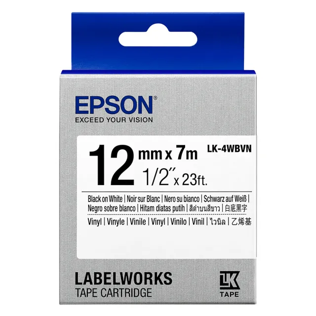 【EPSON】標籤帶 產業用耐久型 白底黑字/12mm(LK-4WBVN)
