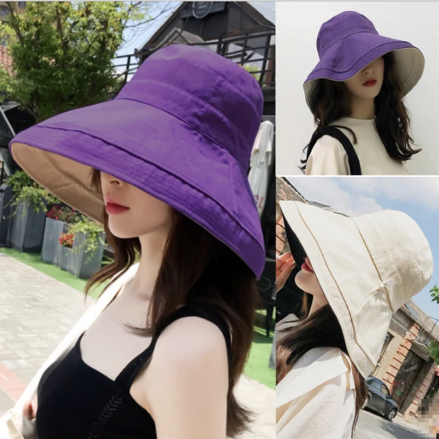 【89 zone】日系雙面拼色可摺疊 登山帽 釣魚帽 漁夫帽 防曬帽 遮陽帽(紫)