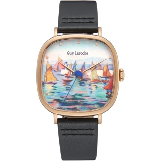 【姬龍雪Guy Laroche Timepieces】藝術系列腕錶-卡斯特蘭-戴西奧   母親節(GA1002RM-02 方形x金殼)