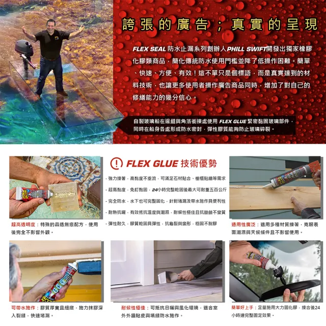 【FLEX SEAL】FLEX GLUE 飛速大力固化膠 多色澤(防水黏固／手擠式)