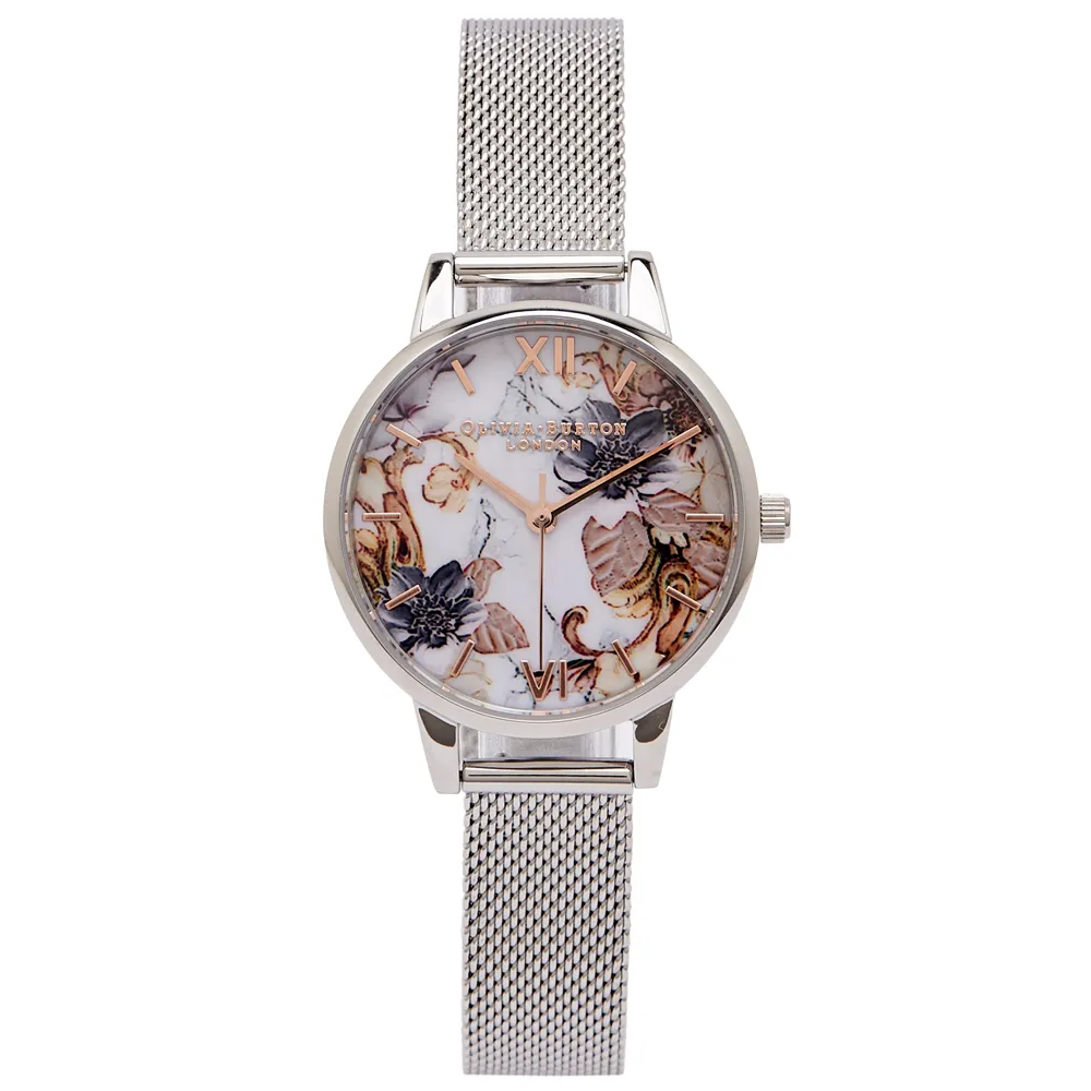 【Olivia Burton】花與大理石紋錶帶手錶-花朵面/30mm(OB16CS16)
