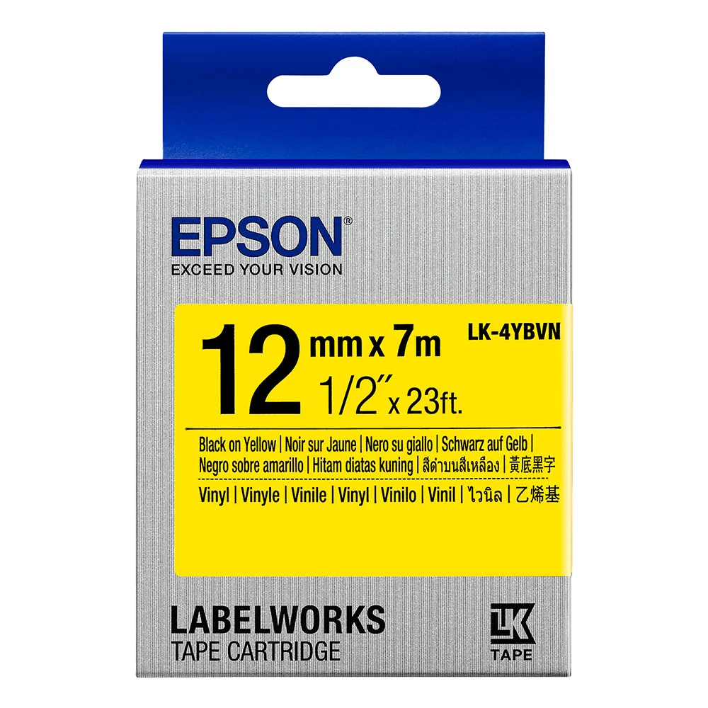 【EPSON】標籤帶 產業用耐久型 黃底黑字/12mm(LK-4YBVN)