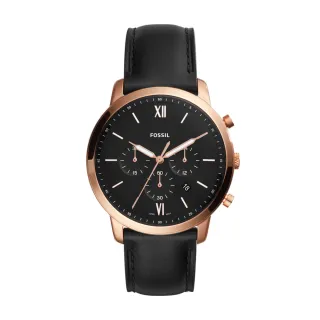 【FOSSIL 官方旗艦館】Neutra 清新時尚搭配款 黑色皮革指針手錶 44MM FS5381