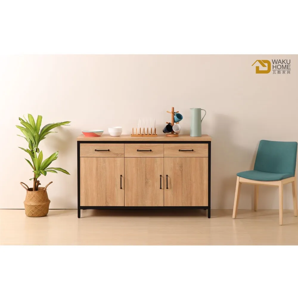 【WAKUHOME 瓦酷家具】格萊斯原切木輕工業風4.5尺餐櫃