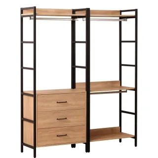 【WAKUHOME 瓦酷家具】格萊斯原切木工業風5.2尺三抽+雙吊多功能衣櫃