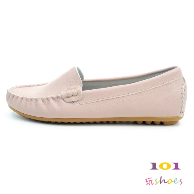 【101玩Shoes】mit.極簡風素面平底樂福豆豆鞋(粉色.42-44碼.大尺碼女鞋)