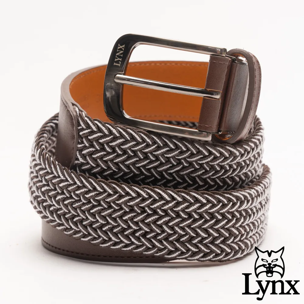 【Lynx】美國山貓典雅撞色彈性編織真皮穿針式皮帶