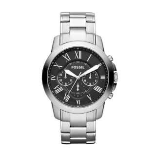 【FOSSIL 官方旗艦館】Grant 銀色不鏽鋼指針計時手錶 男錶FS4736