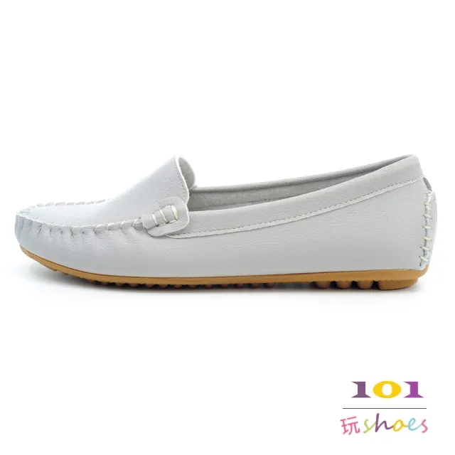 【101玩Shoes】mit.極簡風素面平底樂福豆豆鞋(灰色.42-44碼.大尺碼女鞋)