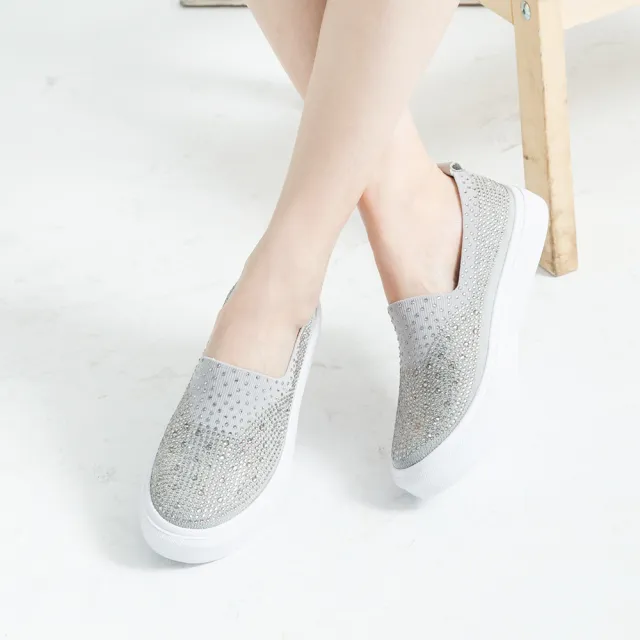 【G.Ms.】MIT系列-極輕量貼鑽針織布懶人休閒鞋(淺灰/粉色/黑色)