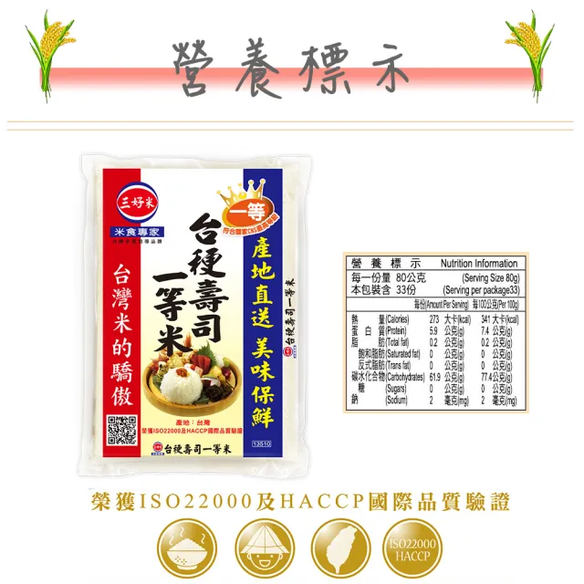 【三好米】台梗壽司一等米(2.7Kg)